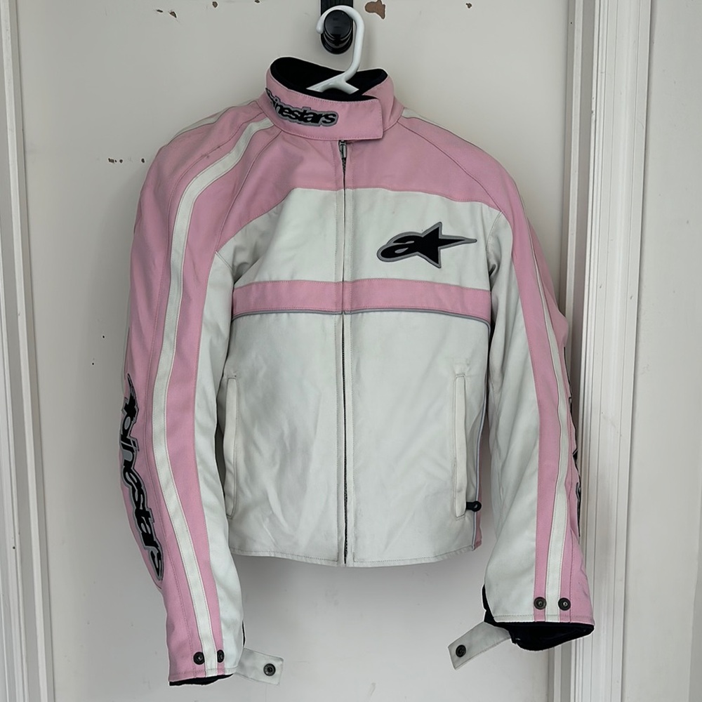 Alpinestars Pink and White Leather Motorcycle Jacket